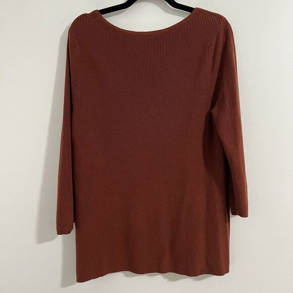 Chicos Knit Sweater Size 2 / US L Orange Brown Studded Wide Sleeves Boho Fall - Picture 2 of 7